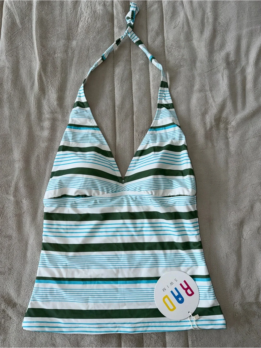 RAD Swim Kimber Tankini Set Size Large Green Blue Striped Boyshort Swimsuit